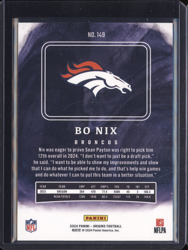 Bo Nix 2024 Panini Origins 149 RC