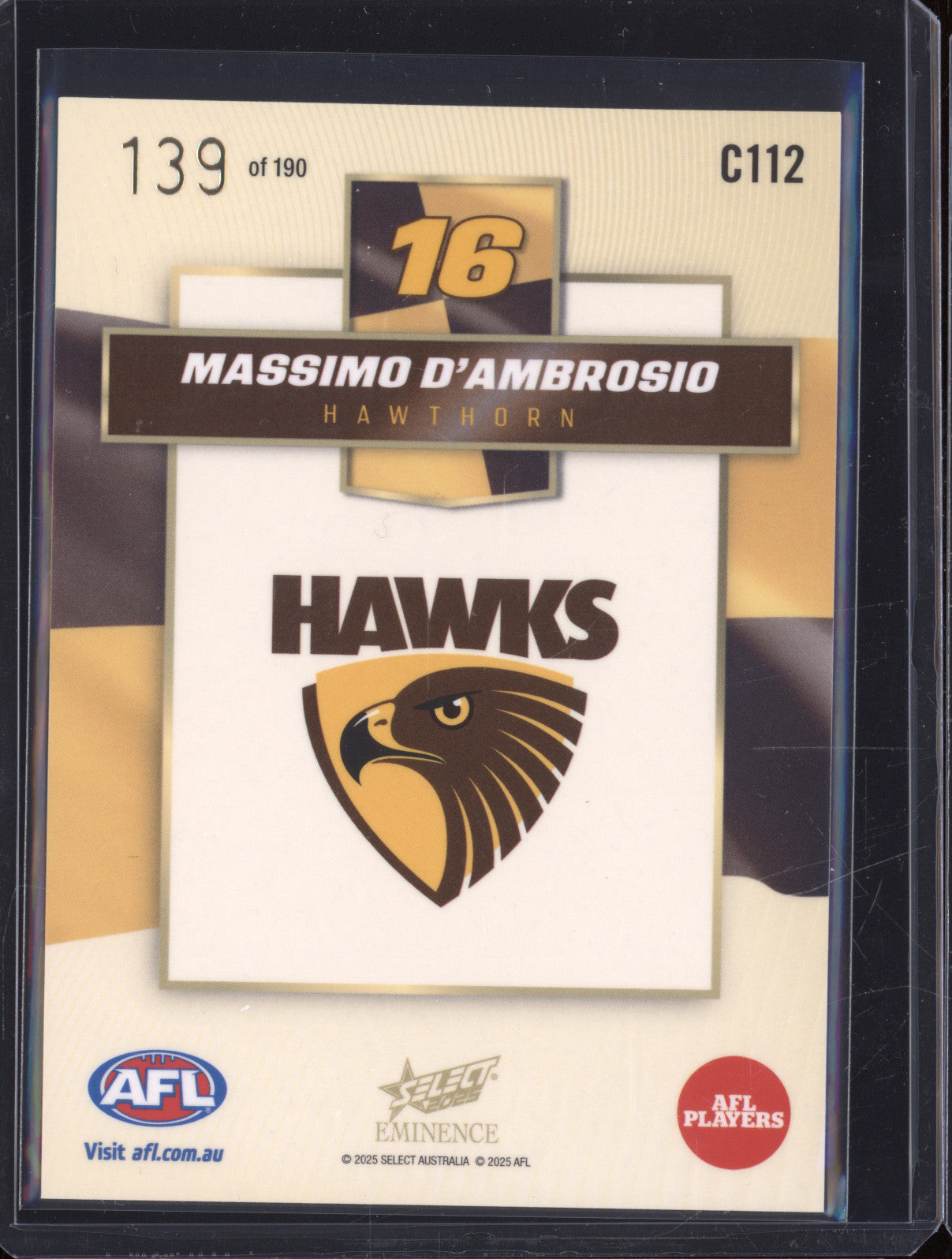 2025 AFL Select Eminence Colours C112 Massimo D'Ambrosio 139/190