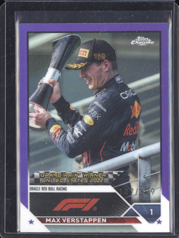 Max Verstappen 2023 Topps Chrome F1 162 Purple Refractor 147/399