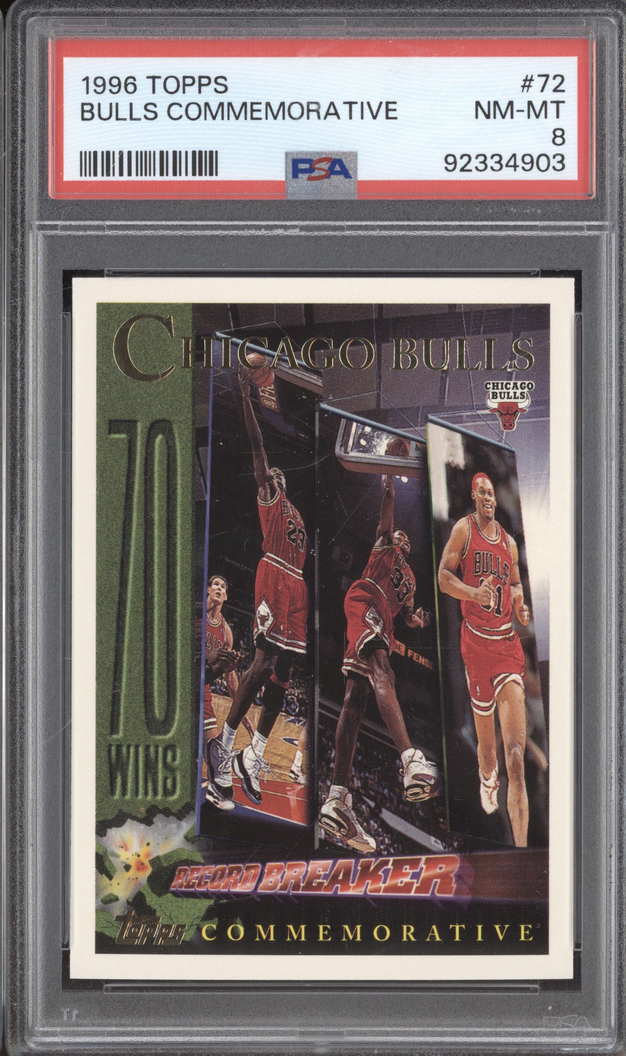 1996 Topps 72 Michael Jordan Bulls Commemorative PSA 8