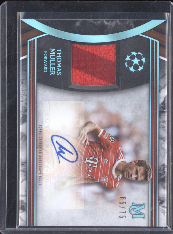 Thomas Muller 2022/23 Topps Champions League Museum Collection MAR-TM Museum Autograph Relic Sapphire 65/75