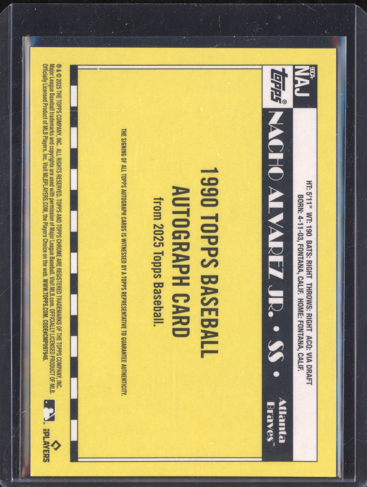 Nacho Alvarez Jr 2024 Topps Archives 90CA-NAJ 1990 Topps Chrome Auto  10/299