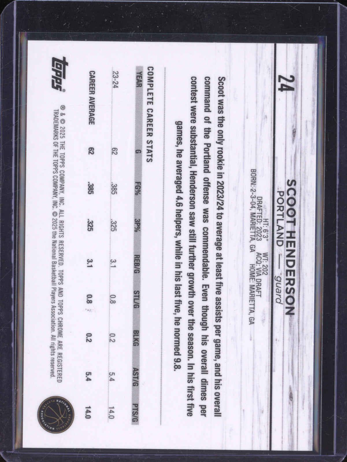 Scoot Henderson 2024-25 Topps Chrome 24 Red Refractor 5/5