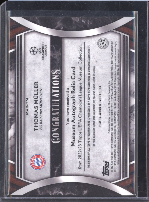 Thomas Muller 2022/23 Topps Champions League Museum Collection MAR-TM Museum Autograph Relic Sapphire 65/75