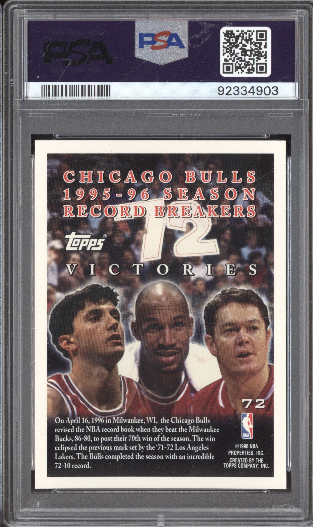 1996 Topps 72 Michael Jordan Bulls Commemorative PSA 8