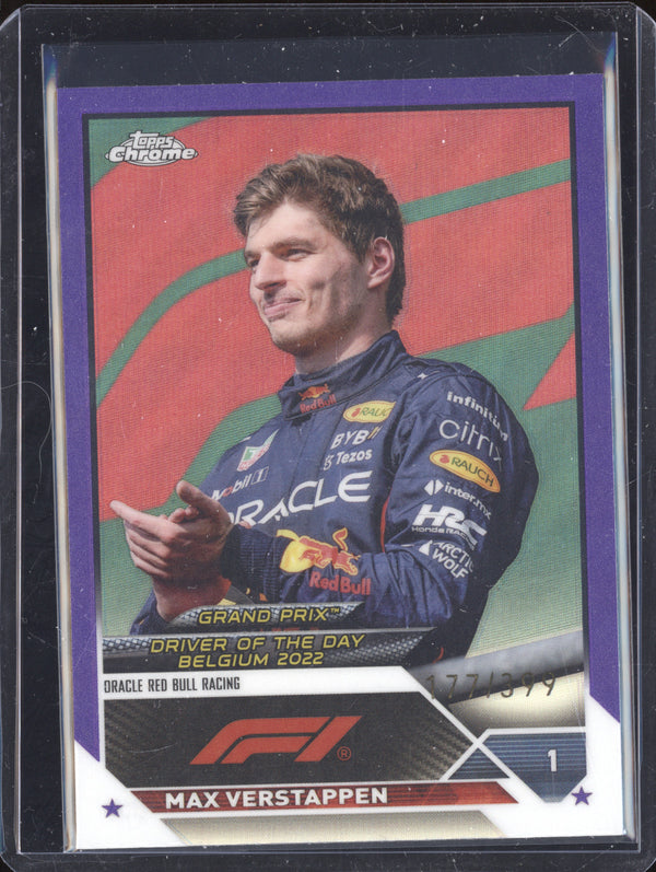 Max Verstappen 2023 Topps Chrome F1 179 Purple Refractor 177/399