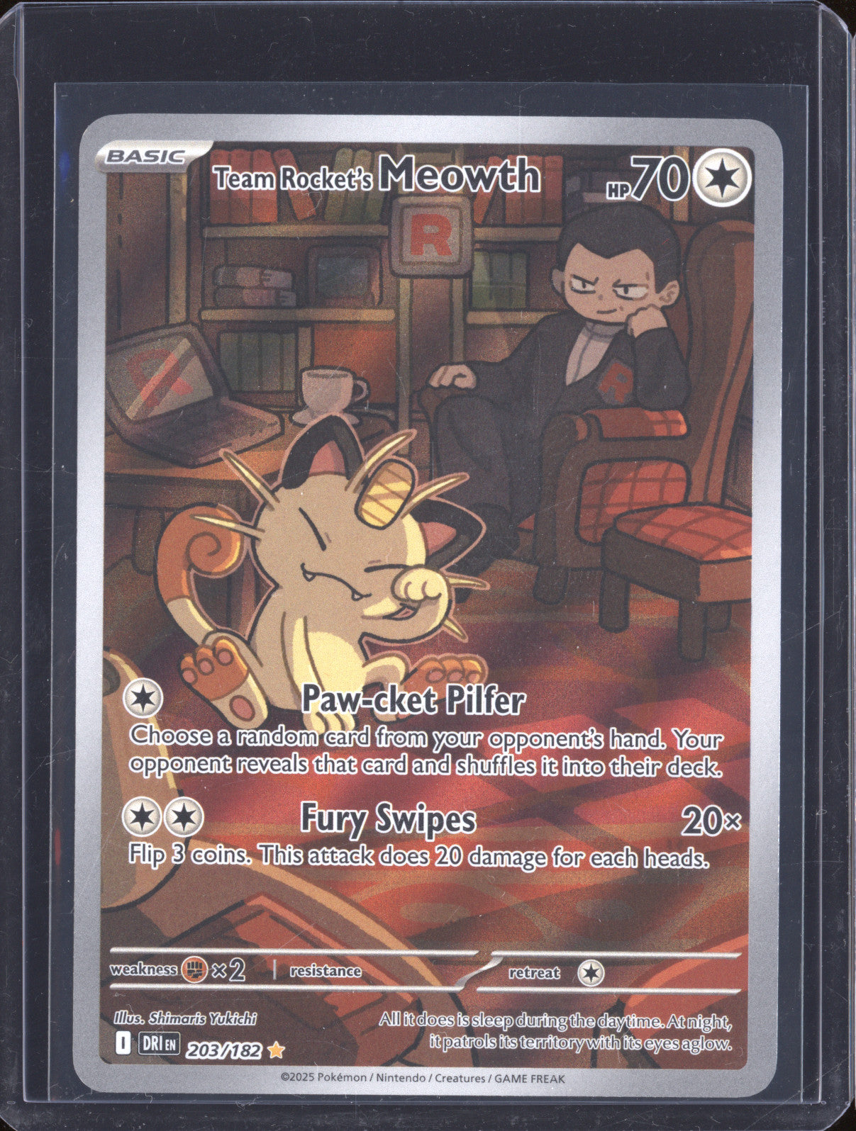 Team Rocket's Meowth 2025 Pokemon Destined Rivals 203/182 Illustration Rare