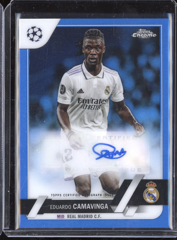 Eduardo Camavinga 2022/23 Topps UCC Chrome CA-EC Chrome Autographs Blue Refractor 5/150