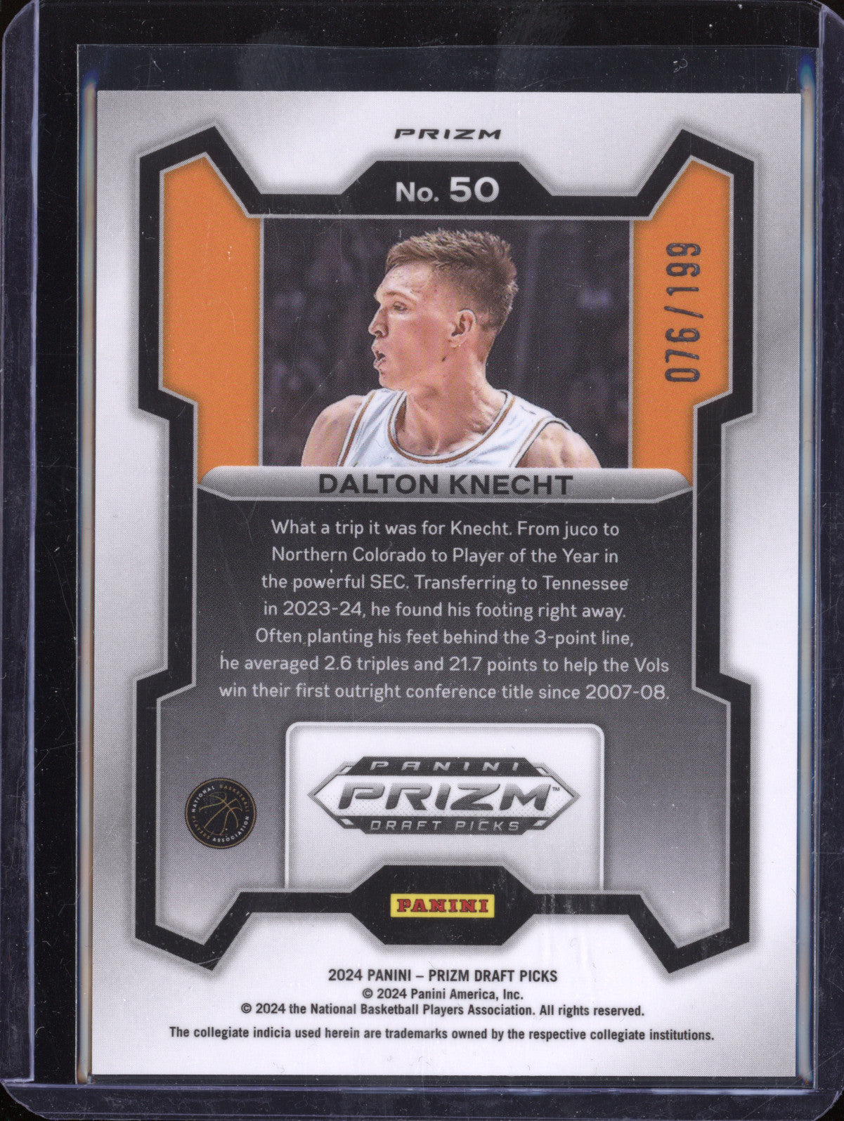 Dalton Knecht 2024 Panini Prizm Draft Picks 50 Blue RC 76/199