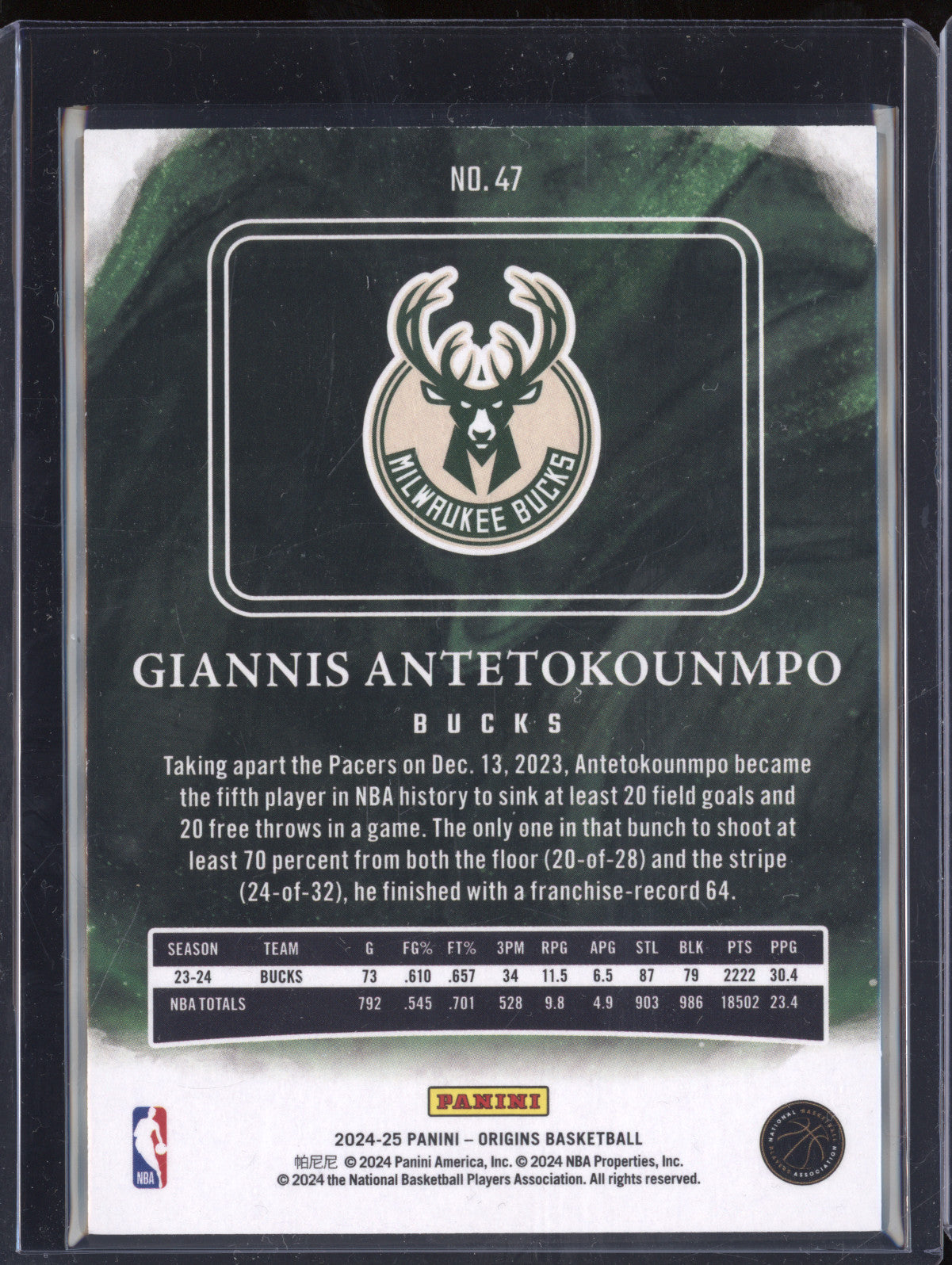 Giannis Antetokounmpo 2024-25 Panini Origins 47 Neon Green 22/25