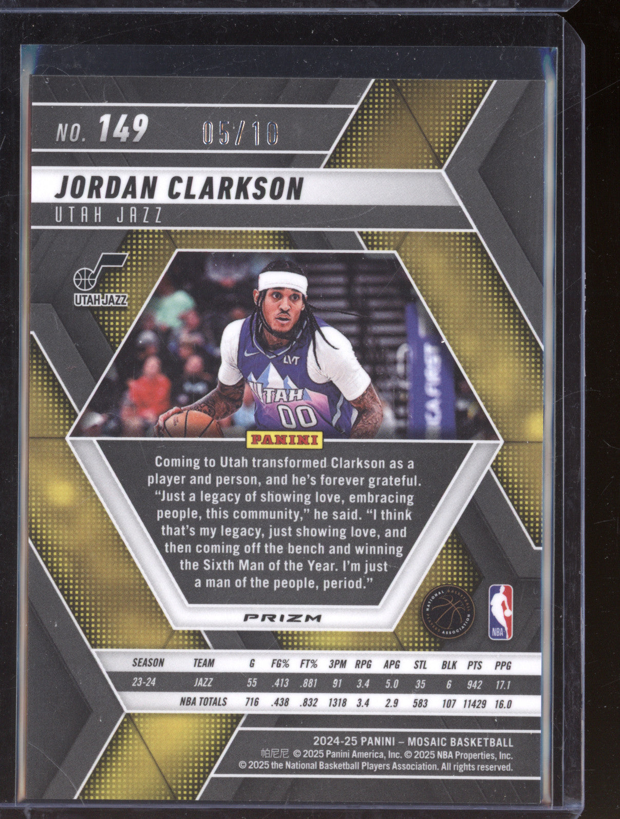Jordan Clarkson 2024-25 Panini Mosaic 149 Spectris Gold FOTL 5/10