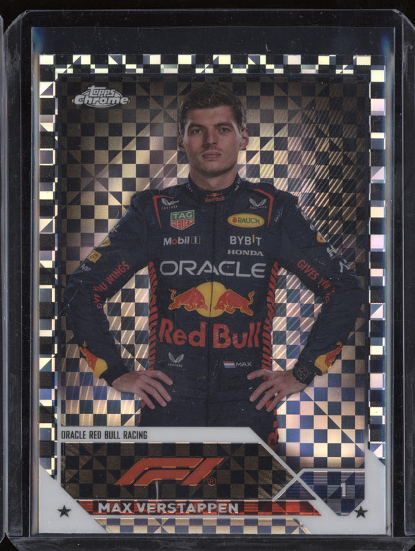 Max Verstappen 2023 Topps Chrome F1 1 Checker Flag X-fractor