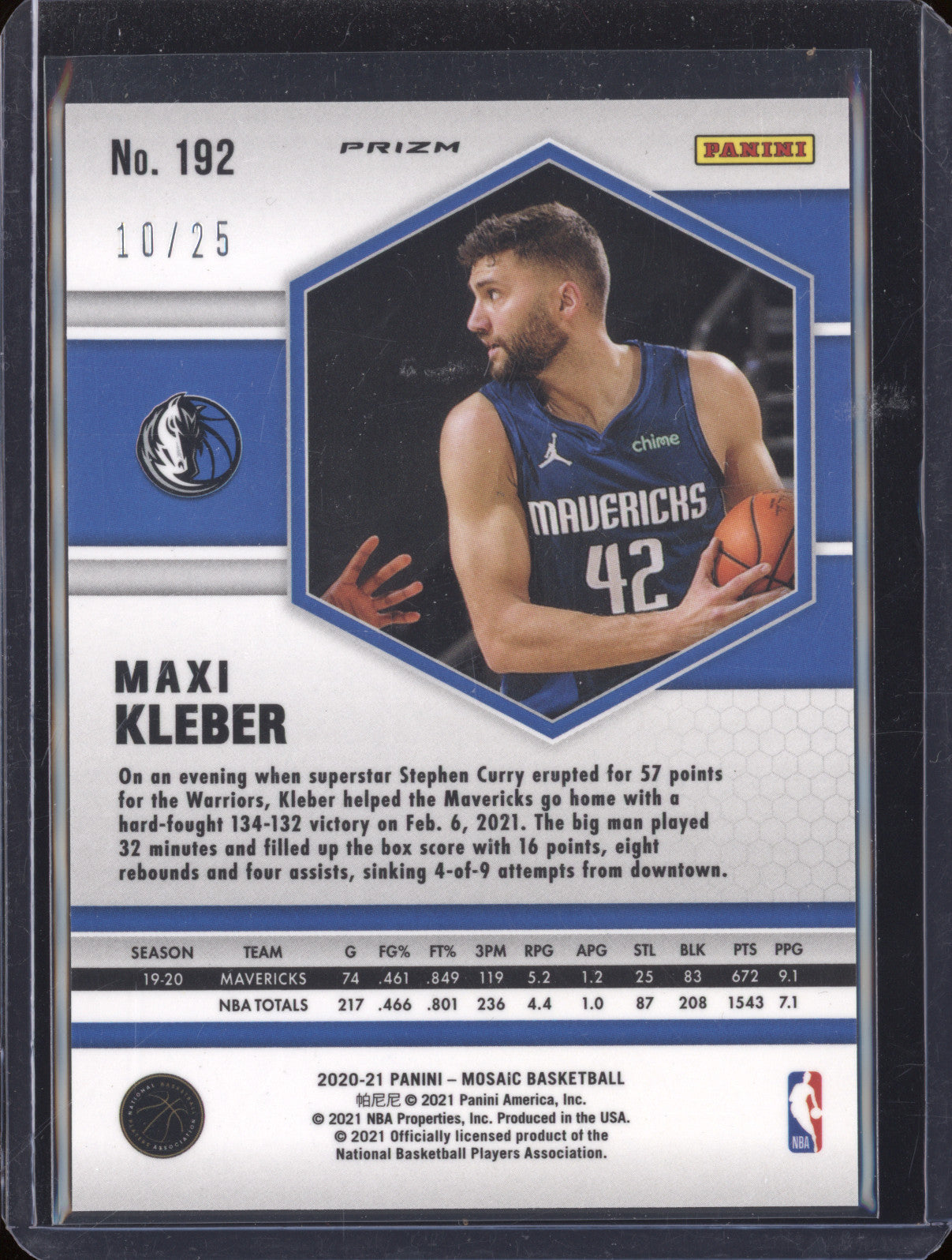 Maxi Kleber 2020-21 Panini Mosaic 192 White Mosaic 10/25