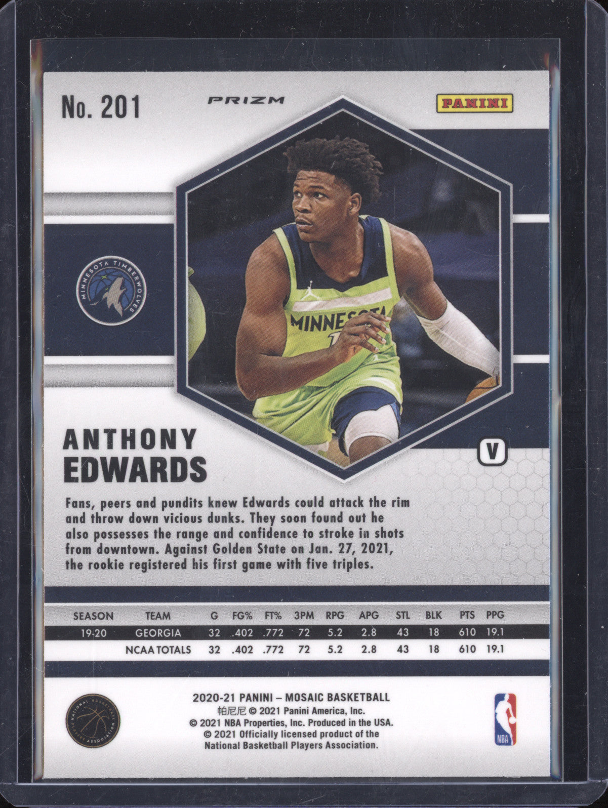 Anthony Edwards 2020-21 Panini Mosaic 201 Fast Break RC