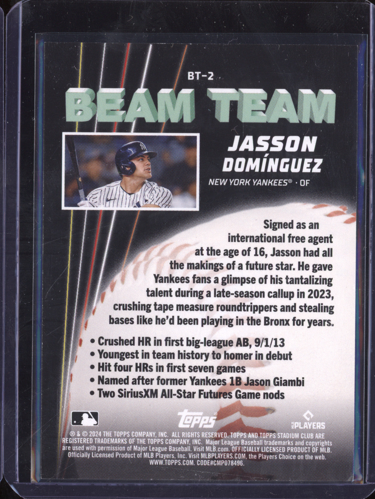 Jasson Dominguez 2024 Topps Stadium Club BT-2 Beam Team