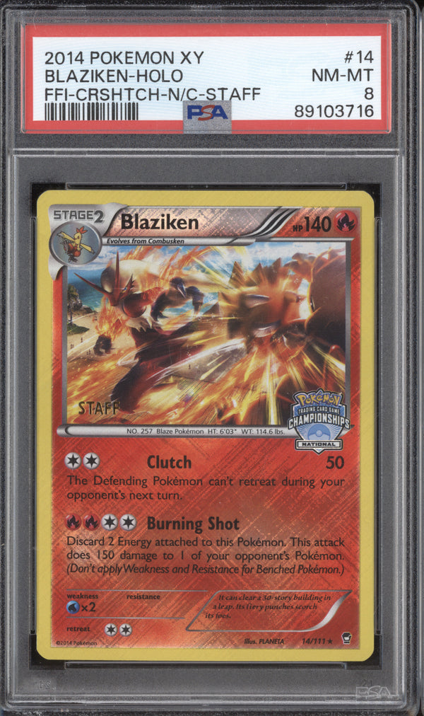 Blaziken Holo 2014 Pokemon Furious Fists 14/111 2014 National Champ Staff PSA 8