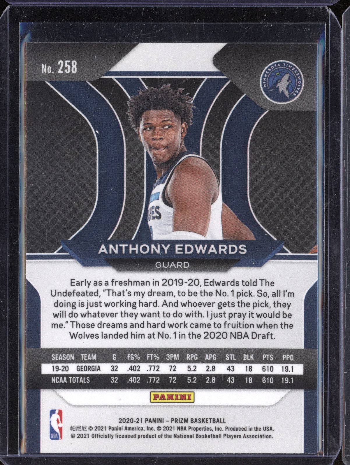 Anthony Edwards 2020-21 Panini Prizm 258 RC