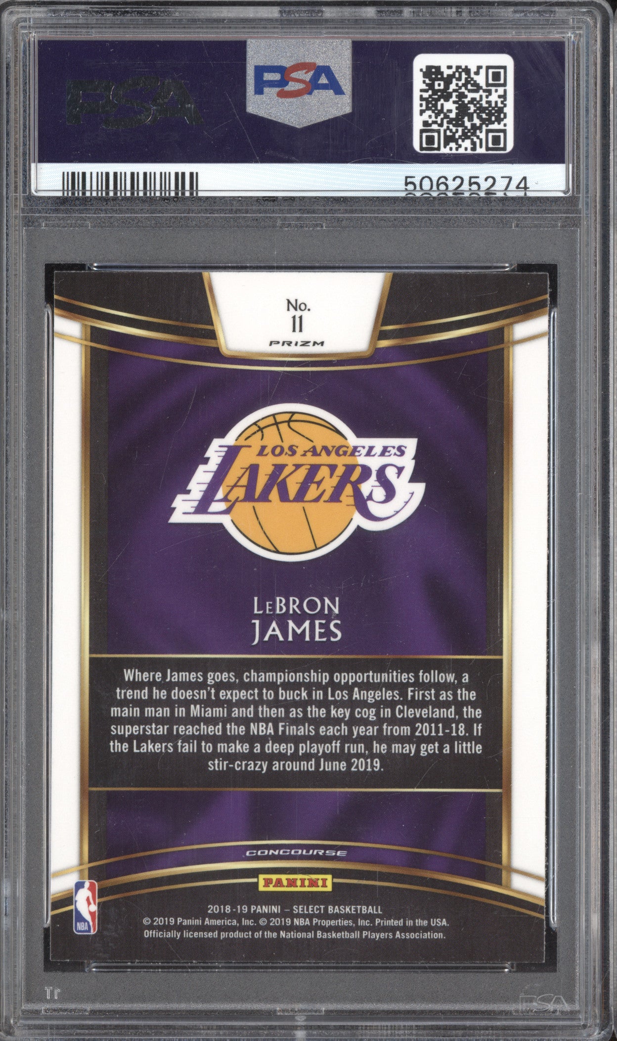 LeBron James 2018-19 Panini Select 11 Tri-Color PSA 10