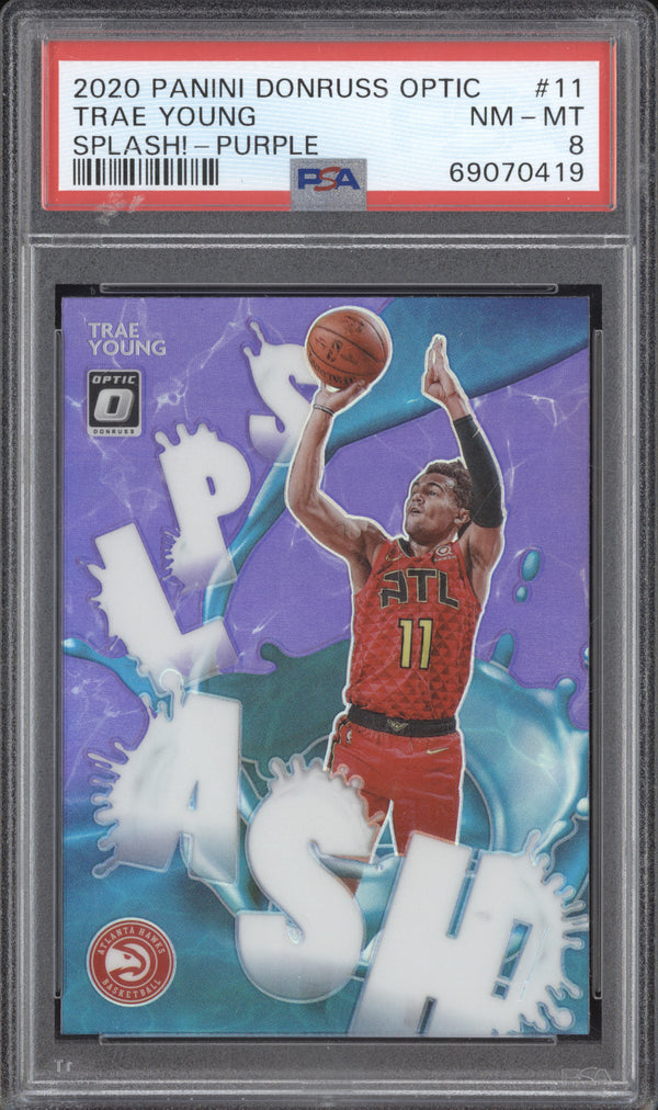 Trae Young 2020-21 Panini Donruss Optic 11 Splash! Purple PSA 8