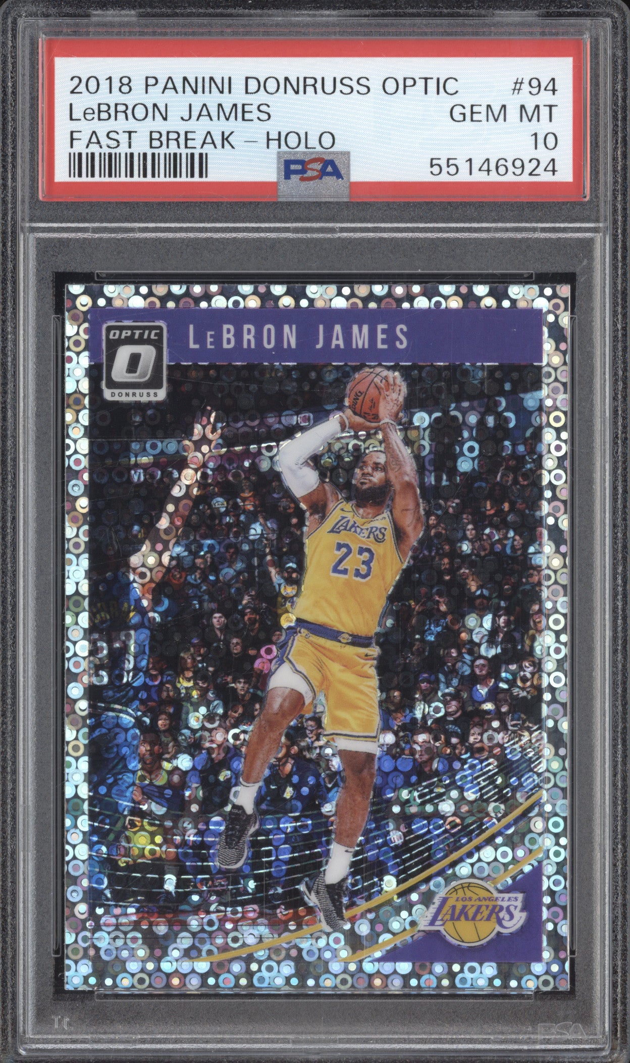 LeBron James 2018-19 Panini Donruss Optic 94 Fast Break Holo PSA 10