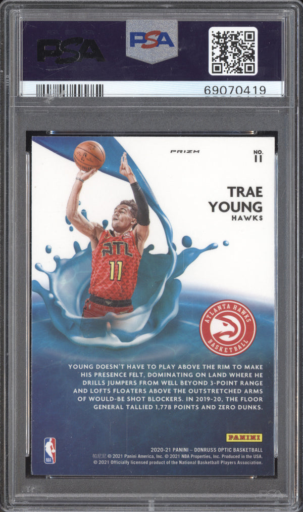 Trae Young 2020-21 Panini Donruss Optic 11 Splash! Purple PSA 8