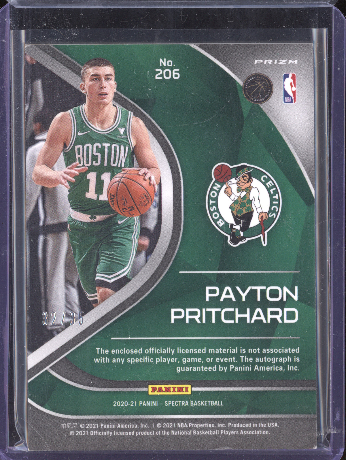 Payton Pritchard 2020-21 Panini Spectra 206 Rookie Patch Auto RC 32/35