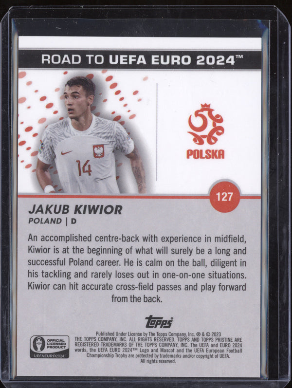 Jakub Kiwior 2023 Topps Pristine Road to Euro 2024 127 Orange Refractor RC 4/25