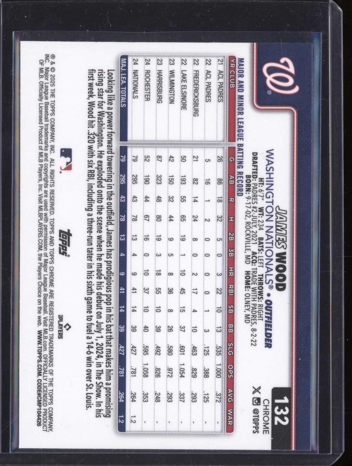 James Wood 2025 Topps Chrome 132 Prism RC