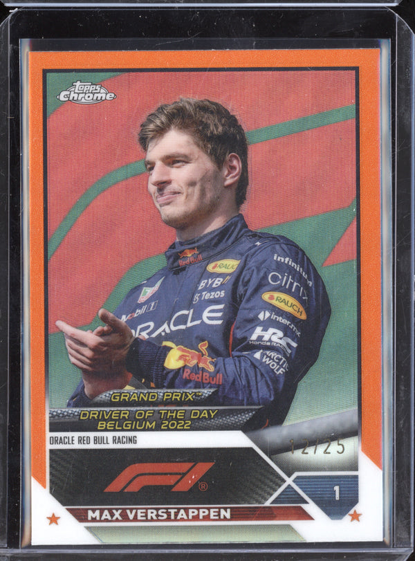 Max Verstappen 2023 Topps Chrome F1 179 Orange Refractor 12/25