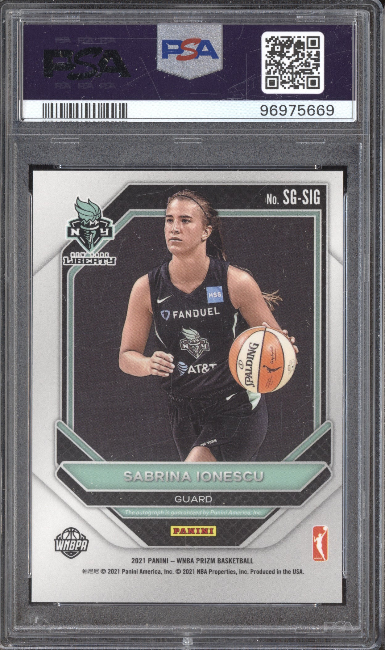2021 Panini Prizm WNBA SGSIG Sabrina Ionescu PSA 9