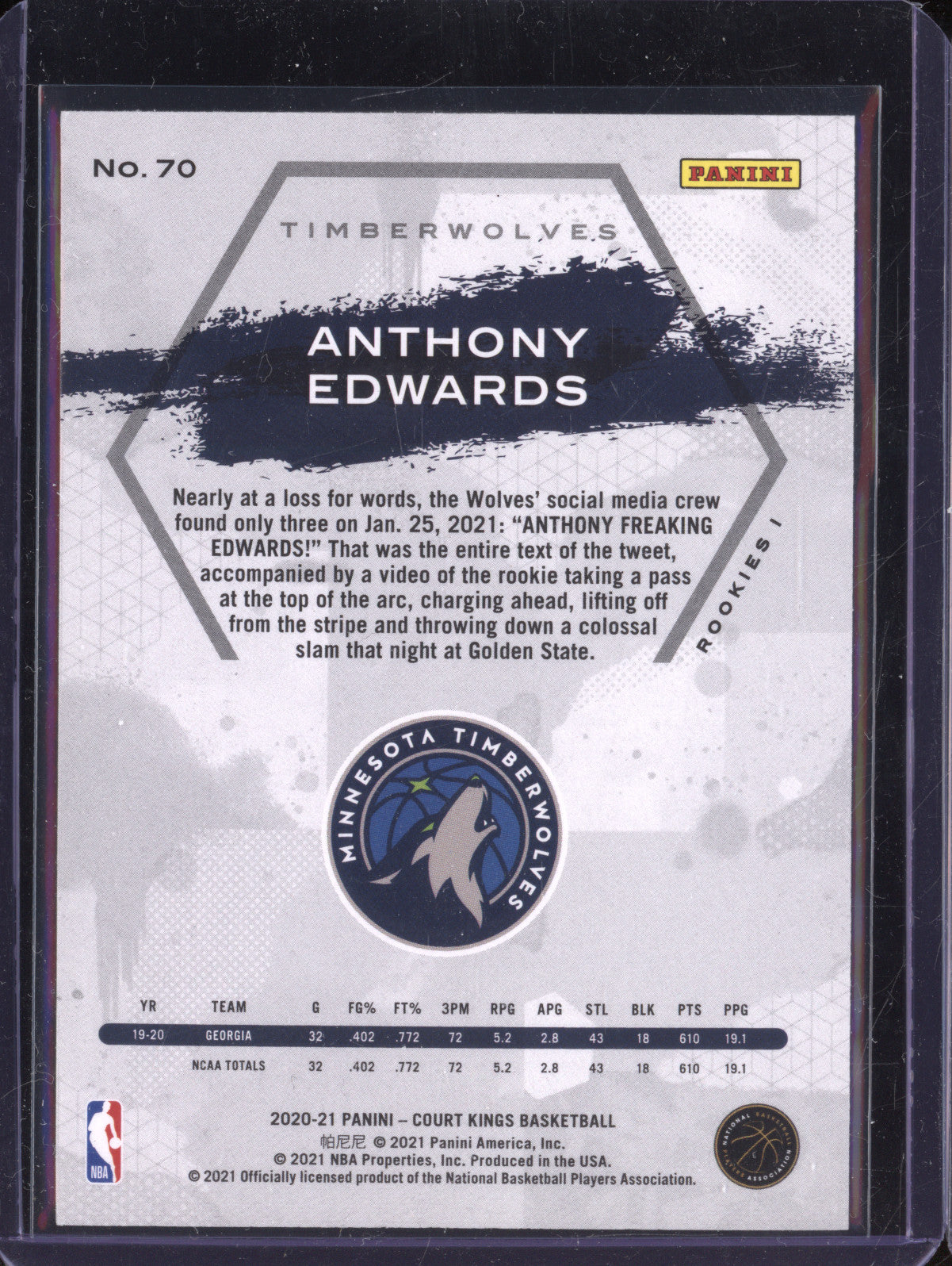 Anthony Edwards 2020-21 Panini Court Kings 70