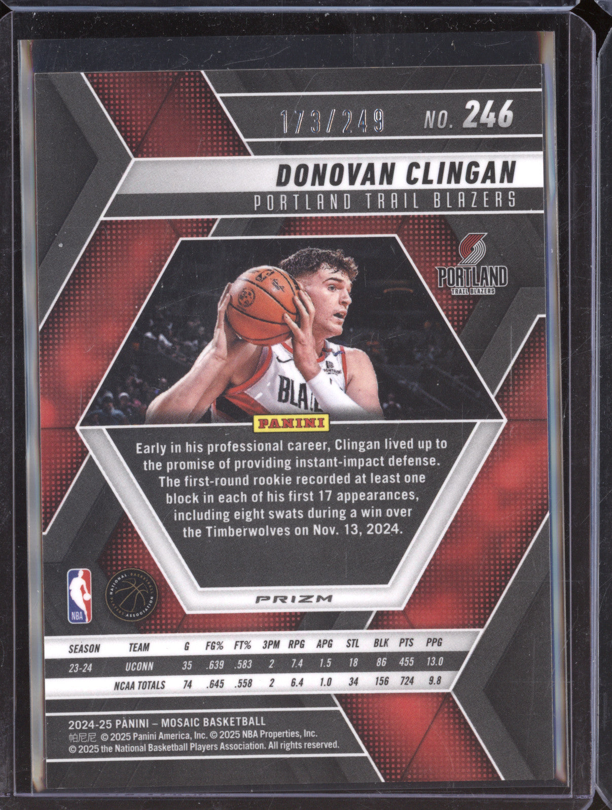 Donovan Clingan 2024-25 Panini Mosaic 246 Orange Mosaic RC 173/249