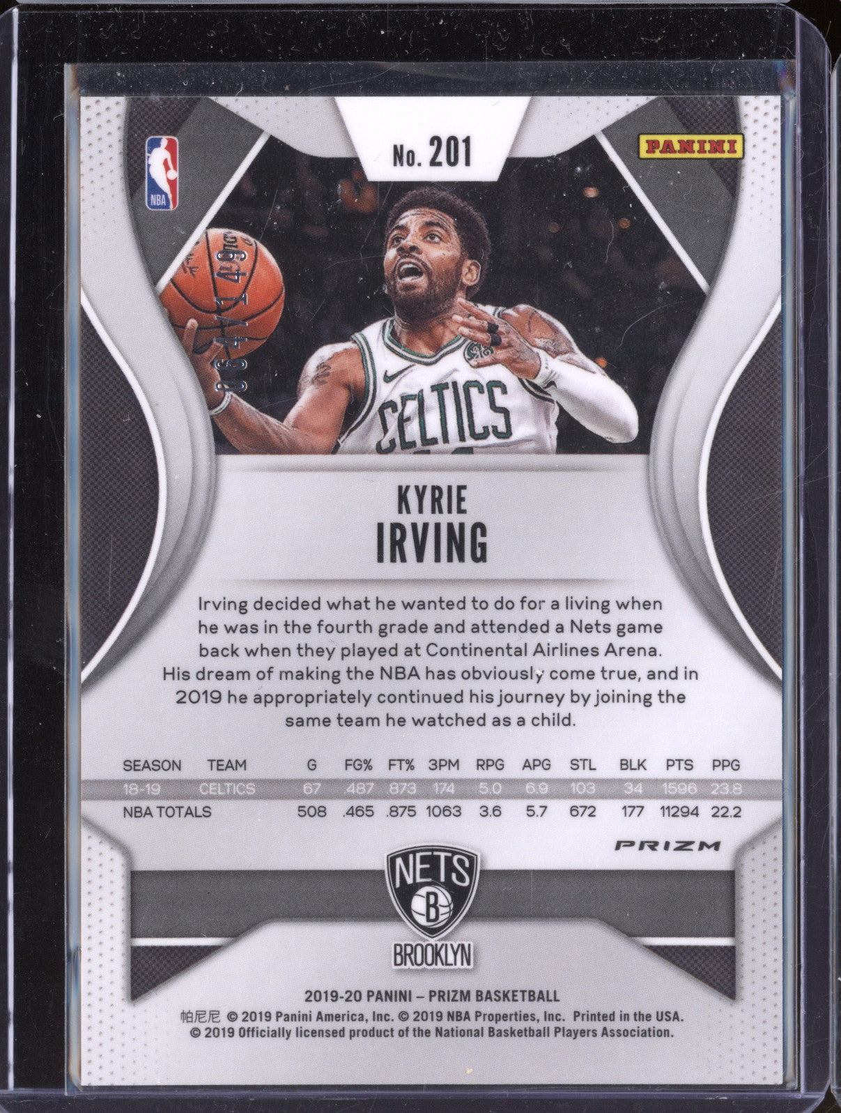 Kyrie Irving 2019-20 Panini Prizm 201 Purple Ice Prizm 064/149