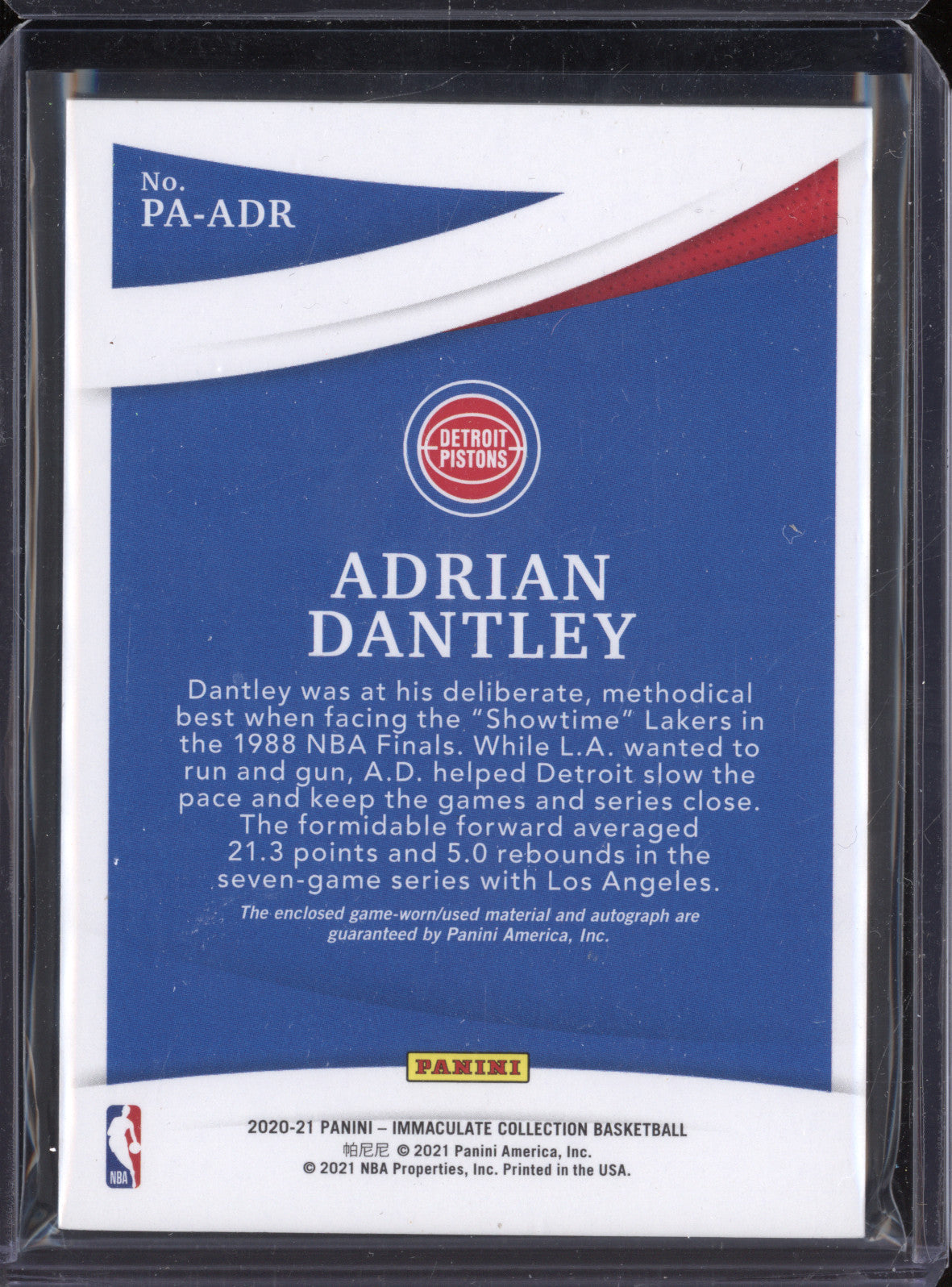 Adrian Dantley 2020-21 Panini Immaculate PA-ADR Patch Autographs Red 7/25