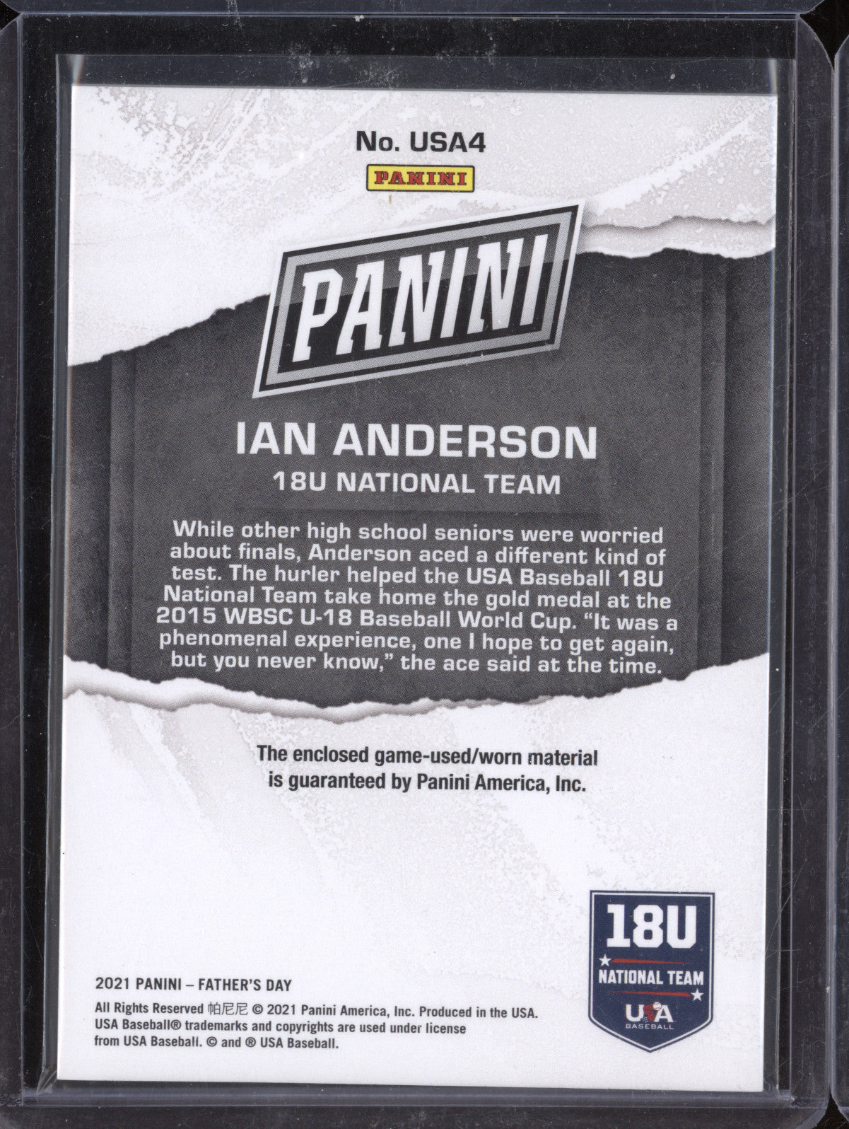 Ian Anderson 2021 Panini Father's Day USA4 Cracked Ice Memorabilia 4/10