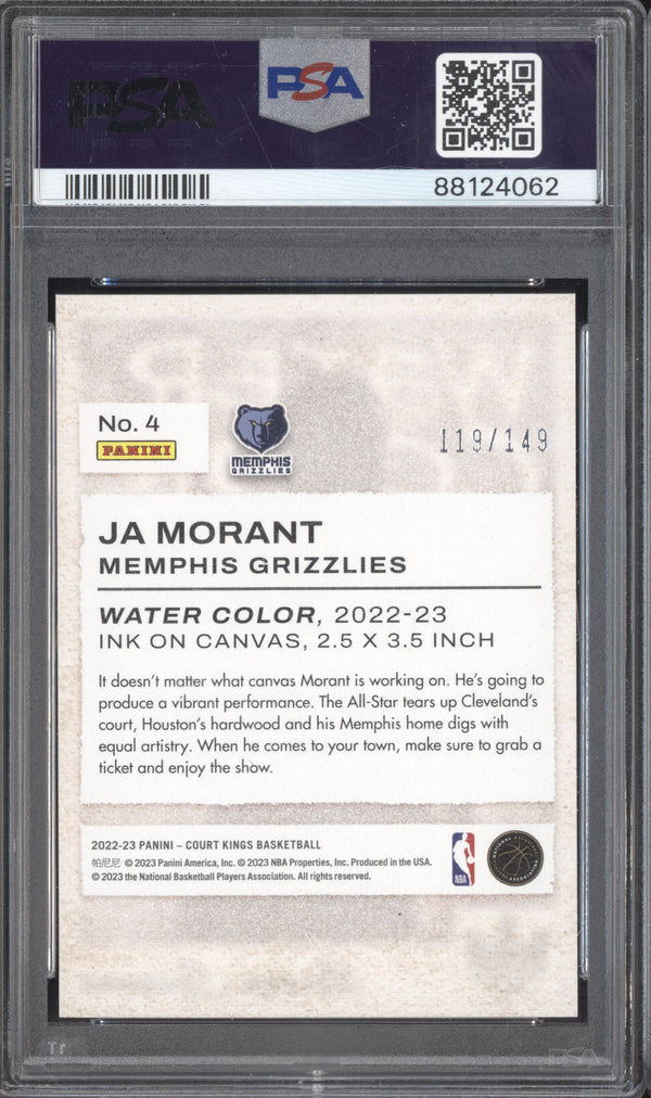 Ja Morant 2022-23 Panini Court Kings 4 Water Color Ruby 119/149 PSA 10