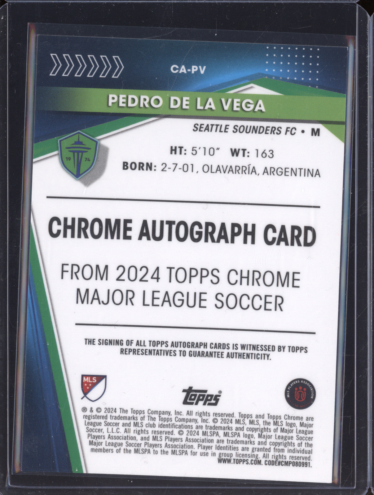 Pedro De La Vega 2024 Topps Chrome MLS CA-PV Autograph Gold RC 9/50