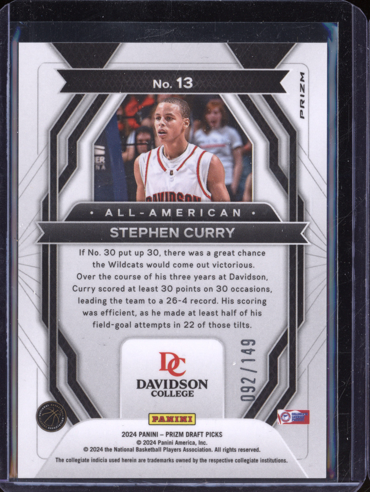 Stephen Curry 2024 Panini Prizm Draft Picks 13 All-American Purple Ice 92/149