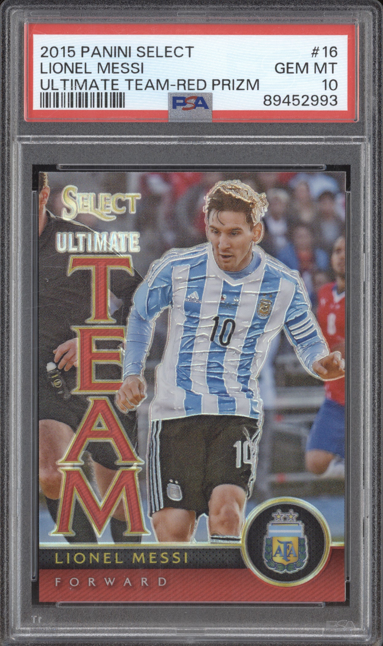 2015 Panini Select 16 Lionel Messi Red Prizm PSA 10