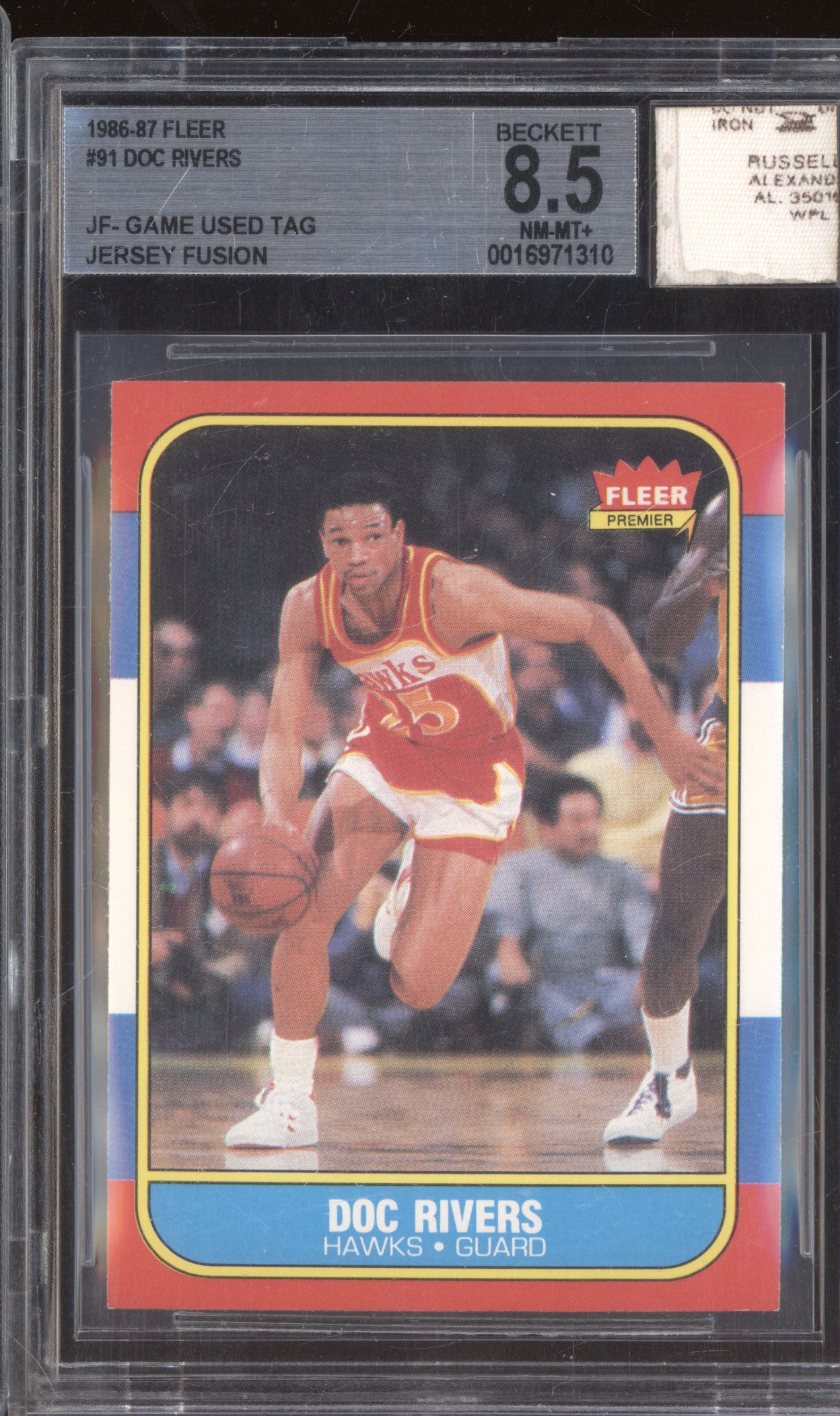 1986 Fleer Fleer 91 Doc Rivers Jersey Fusion Game Used Tag BGS 8.5