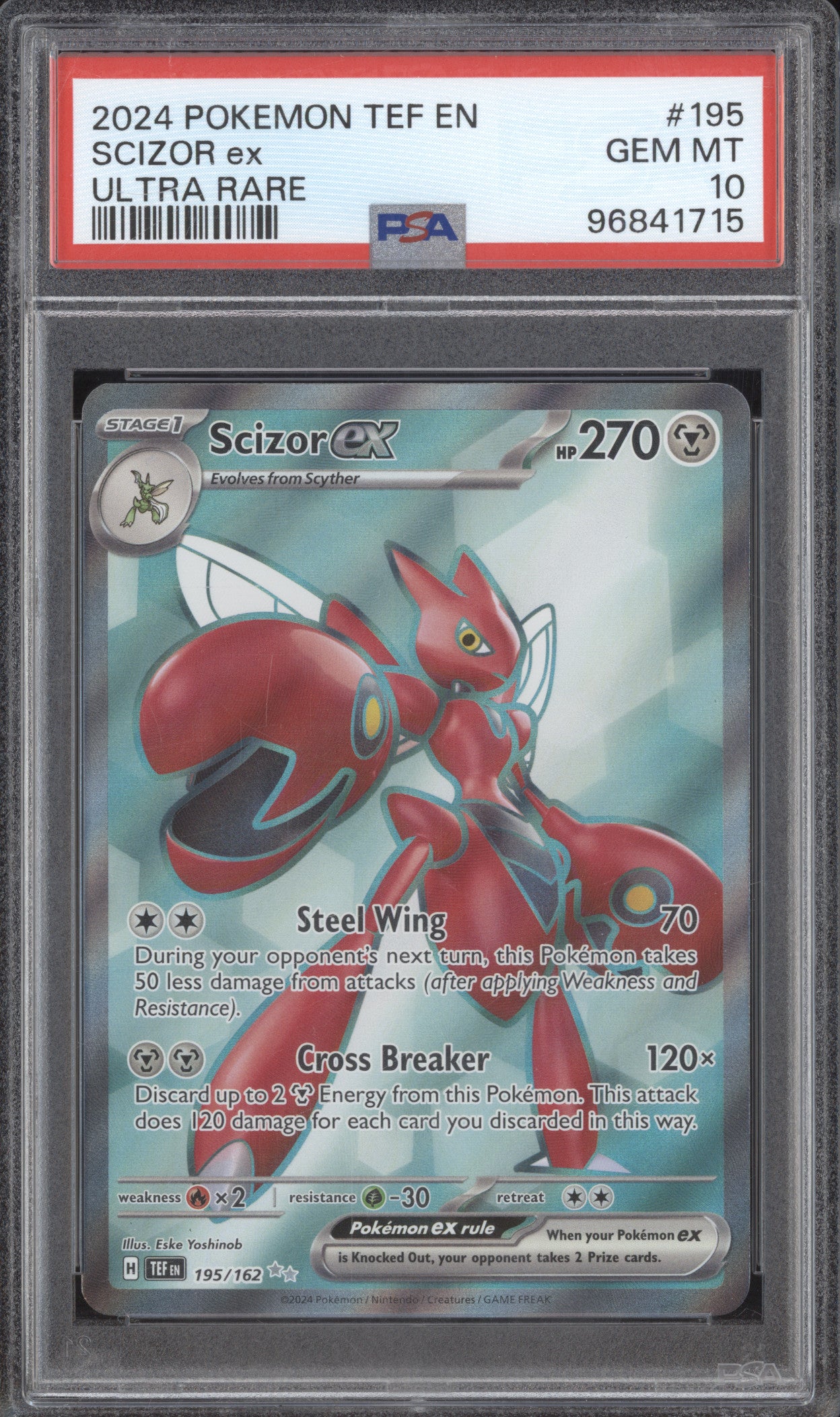 Scizor ex 2024 Pokemon Temporal Forces 195/162 Ultra Rare PSA 10