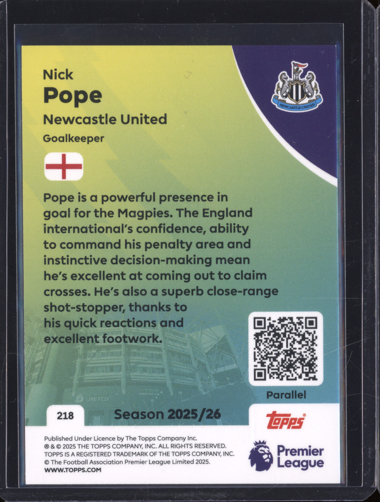 2025-26 Topps Premier League 218 Nick Pope Black & White Sparkle 43/75
