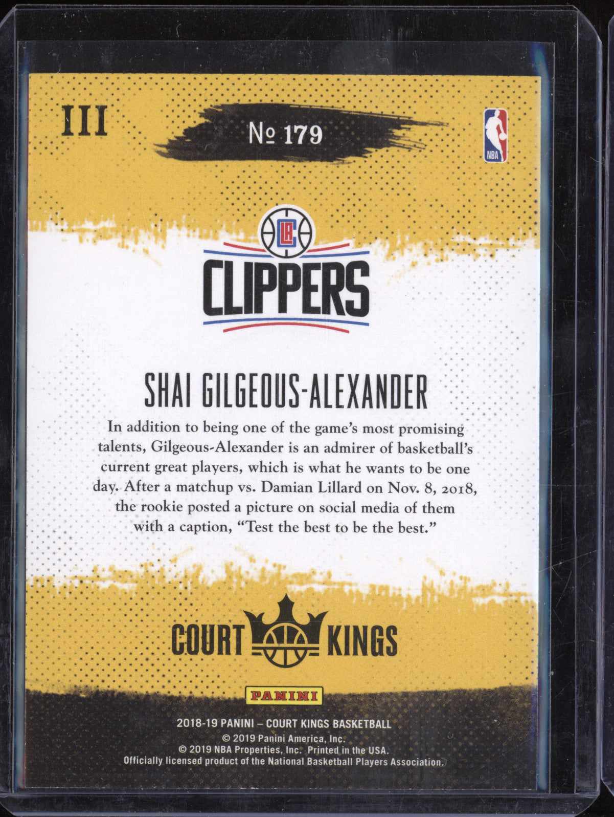 Shai Gilgeous-Alexander 2018-19 Panini Court Kings 179 Rookies III RC