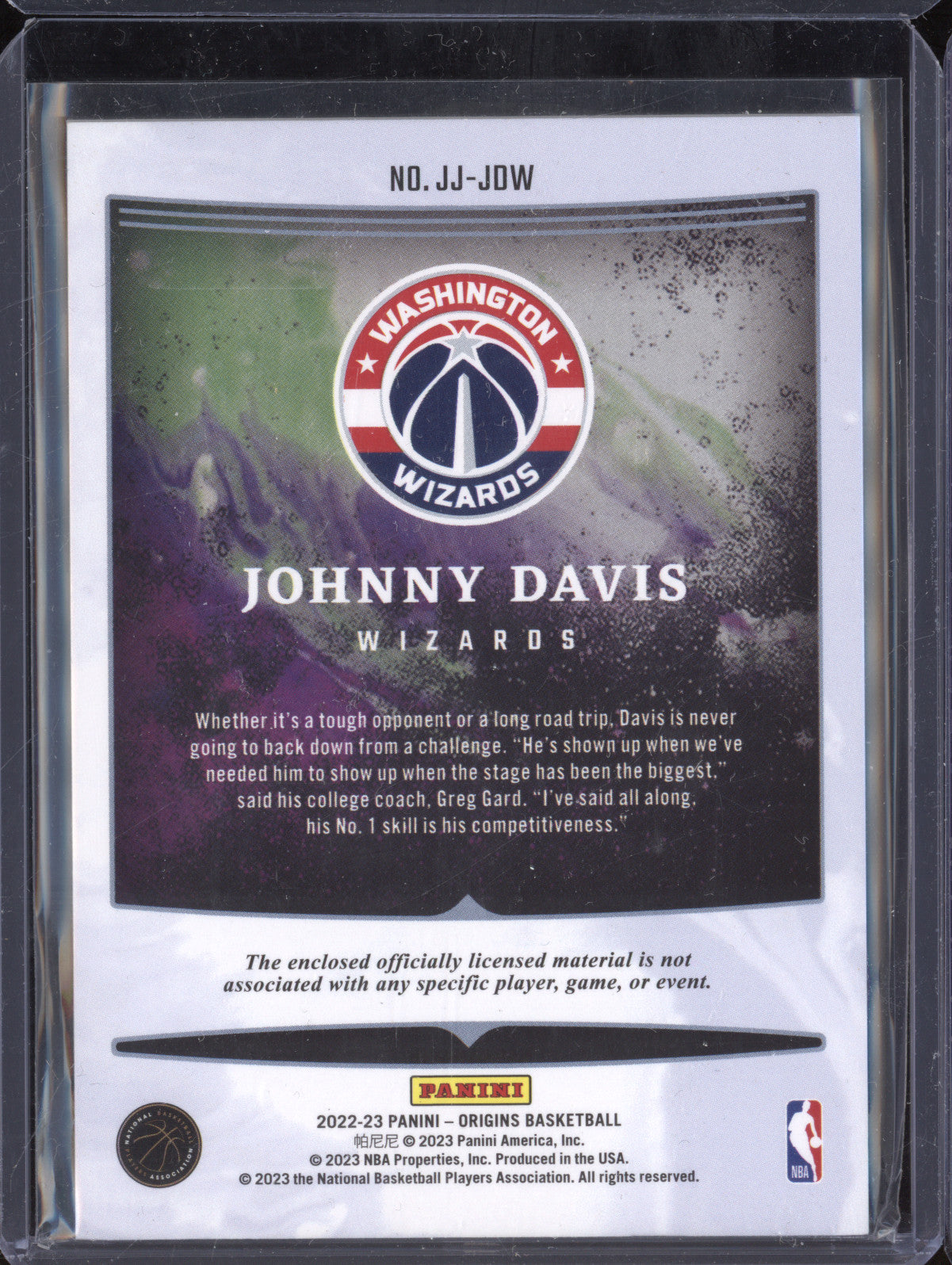 Johnny Davis 2022-23 Panini Origins JJ-JDW Rookie Jumbo Jersey Blue RC 12/35