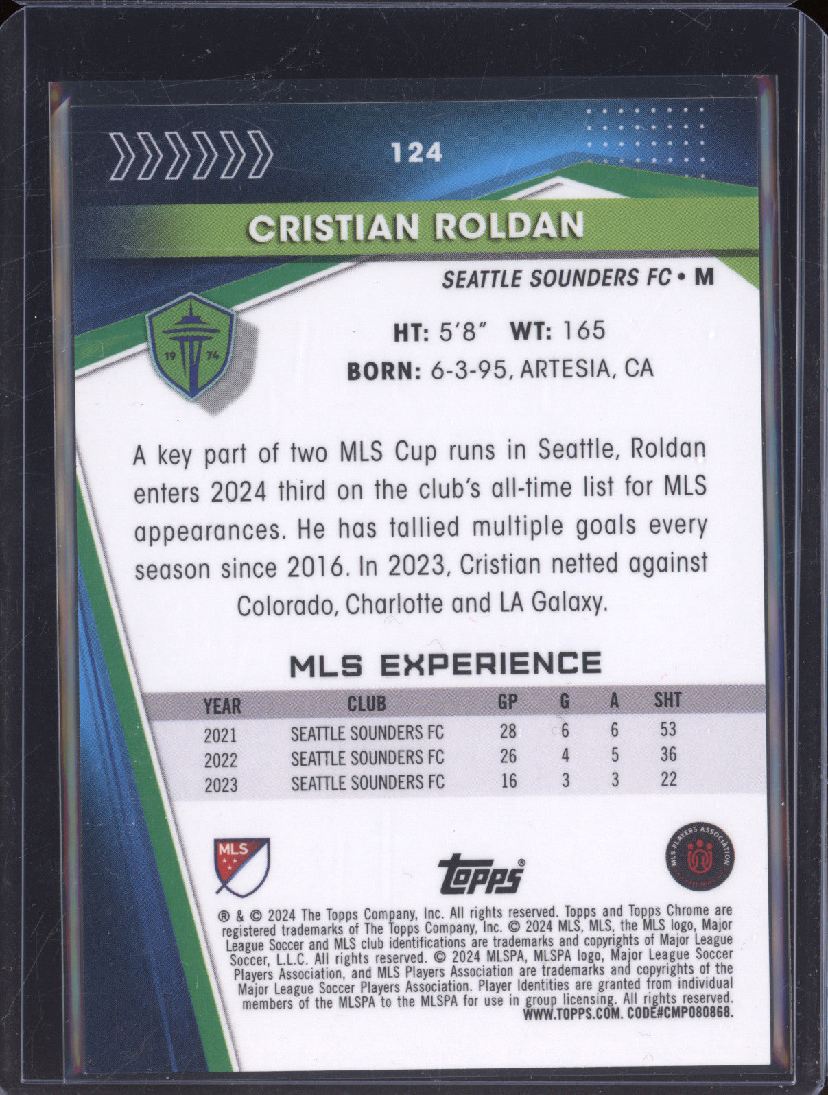 Cristian Roldan 2024 Topps Chrome MLS 124 Black Refractor 2/10