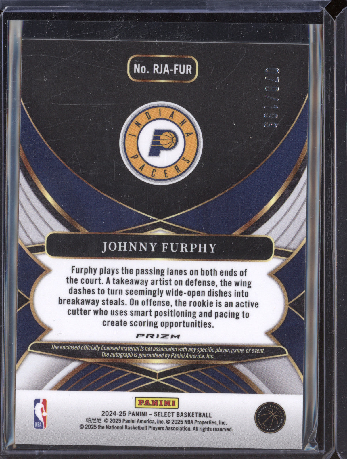 Johnny Furphy 2024-25 Panini Select RJA-FUR Rookie Patch Auto Silver RC 78/199