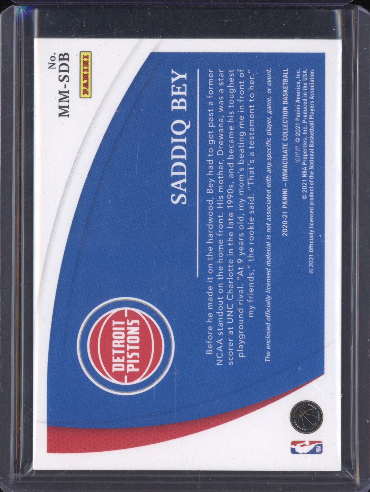 Saddiq Bey 2020-21 Panini Immaculate MM-SB Massive Materials RC 20/25