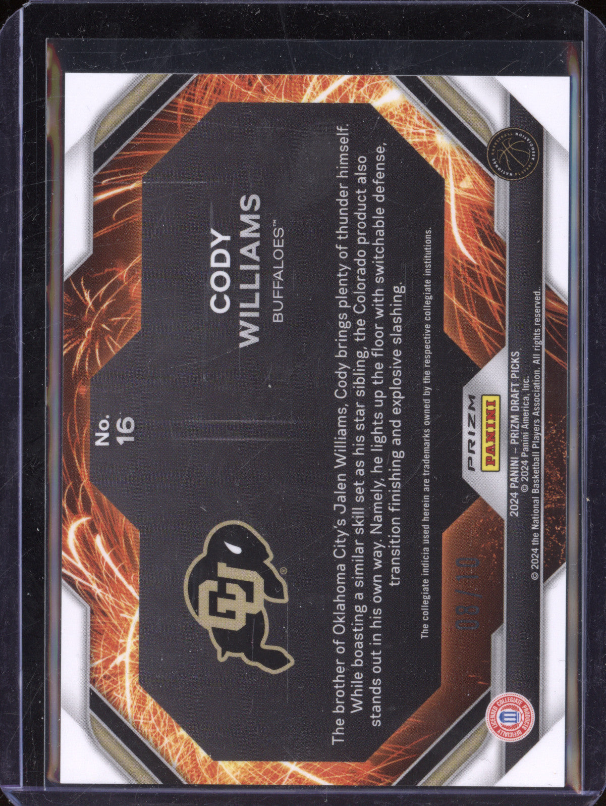 Cody Williams 2024 Panini Prizm Draft Picks 16 Fireworks Gold 8/10