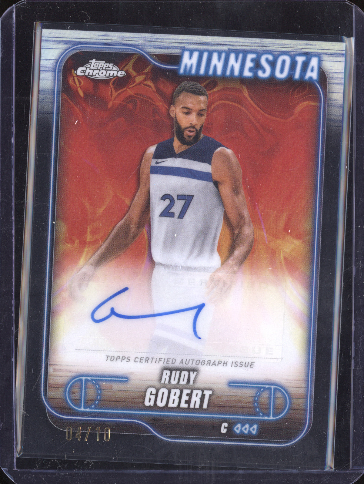 Rudy Gobert 2024-25 Topps Chrome TCA-RG Chrome Auto Black Refractor 4/10