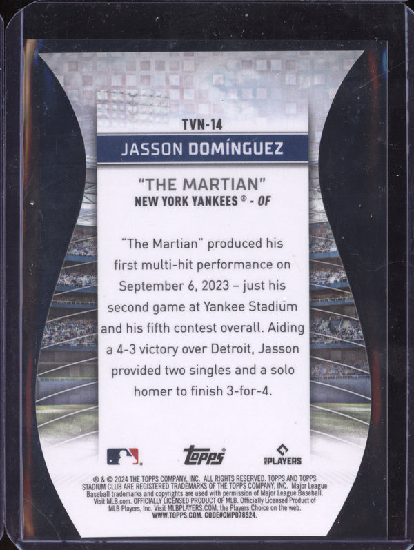 Jasson Dominguez 2024 Topps Stadium Club TVN-13 Triumvirates Nicknames RC